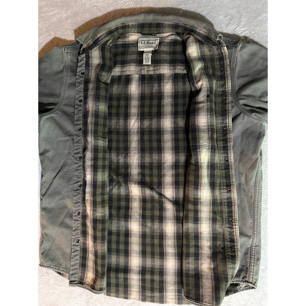 VTG LL BEAN Flannel Lined Shacket Canvas Chore Coat Field Shirt Mens XL Green